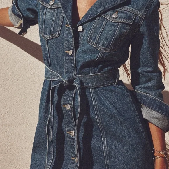 Zara Classic Denim Shirt belted Dress -  Sz Medium - NWT - Picture 7 of 17